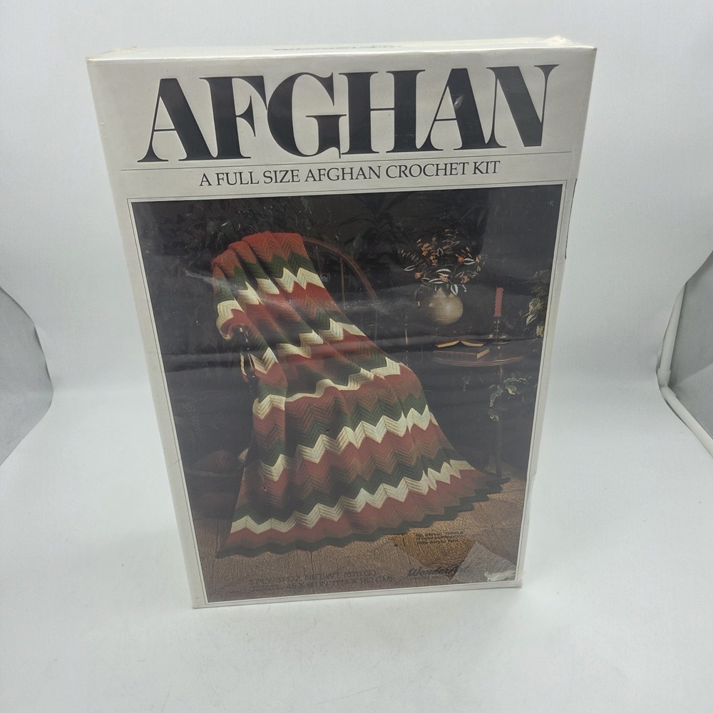 Vintage WonderArt Granny Afghan Crochet Kit Ripple 2401-01 NOS New Sealed